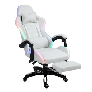 Sillitas DE cuero Pu para juegos DE ordenador, <span class=keywords><strong>Silla</strong></span> DE juegos con <span class=keywords><strong>luces</strong></span> Led Rgb, con reposapiés, baratas, color blanco - Product Image 1