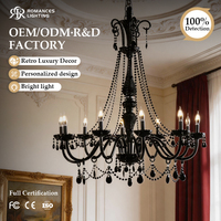 Lustre moderne de luxe en verre noir et cristal, avec cadre métallique LED, luminaire suspendu pour la décoration de plafond de salle de mariage ou de banquet
