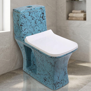 WC monobloc personnalisable en céramique avec siphon en S, design lignes or, blanc et noir, à poser au sol - Product Image 6