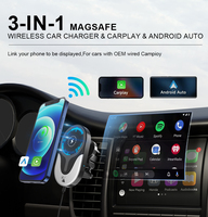 Chargeur de voiture sans fil 2 en 1, adaptateur CarPlay Android Auto, charge rapide 15W, WiFi 5G, connexion automatique, commande vocale Siri pour iPhone Android