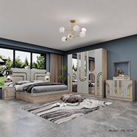 Ensemble complet de mobilier de chambre à coucher de luxe en bois, style classique royal, avec lit King Size doré