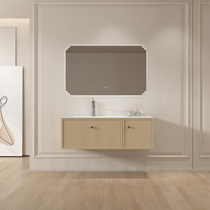 Nordic minimalist <b>walnut</b> rock <b>slab</b> integrated basin with intelligent defogging and moisture-proof bathroom cabinet - Product Image 4