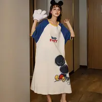 2021 جديد الكورية ملابس خاصة الكرتون باس النوم جولة الرقبة باس النوم الإناث الصيف فستان طويل لباس غير رسمي منامة