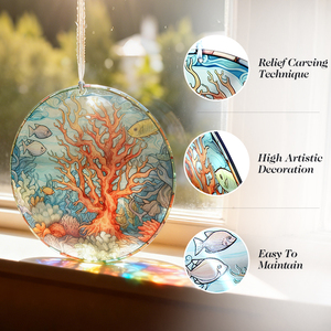 OEM ODM Coral Stained Glass <b>Window</b> Hanging, Marine Fish Stained Glass Glass <b>Panel</b> for Bathroom Decoration - Product Image 3