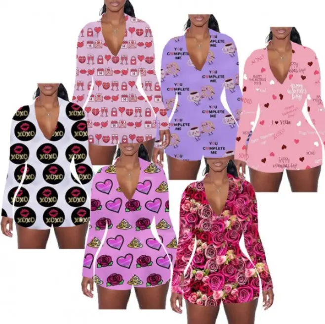 Groothandel Valentijnsdag Lounge Wear Custom Slaap Nachtkleding Vakantie 2022 Valentijnsdag Volwassenen Onesie Pyjama Voor Vrouwen