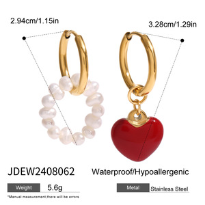 Stainless Steel Heart Pendant Earrings Gold Plated Red Charm Fashion Jewelry Gift For Women - Product Image 5