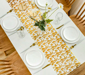 DAMAI Disposable <b>Gold</b> Foil Printed <b>Table</b> <b>Runner</b> Decorative <b>Table</b> Mat for Wedding Home Dining <b>Table</b> Party Decoration - Product Image 2