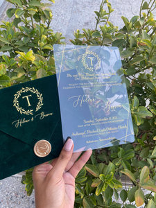 <span class=keywords><strong>Carte</strong></span> acrylique en velours émeraude verte, impression personnalisée pour les mariages rustiques, vente en gros - Product Image 3