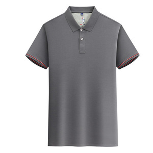 Men's Polo Shirt Dark Gray Cotton Solid Color Short Sleeve Casual Wear - Product Image 1