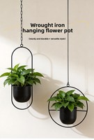 Jardinière suspendue en métal à cadre circulaire |   Pot de fleurs suspendu noir et or durable |   TIKAFE Style Simplicité Mural Intérieur