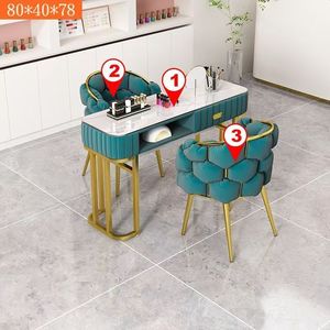 Marble Top <b>Nail</b> <b>Table</b> with Gold Frame and Storage Shelves for Salon Manicure Beauty Station - Product Image 3