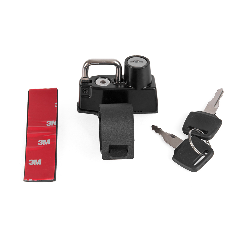 Motorcycle Helmet Lock – Hanging Hook With 2 Keys (Black Aluminum, M6 Screw)