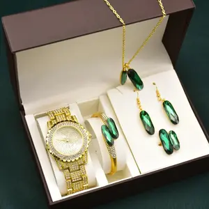 Luxury Jewelry Gift Set Ladies Watch Bracelet Ring Earrings Necklace Set Bling Iced Out Diamond Women Watch Set cheap price relo