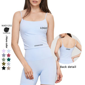 Xsunwing logotipo personalizado transpirable Atlético Fitness entrenamiento chaleco sin mangas mujeres deportes lateral pliegue gimnasio Yoga Crop Tank Tops WAD1252 - Product Image 1