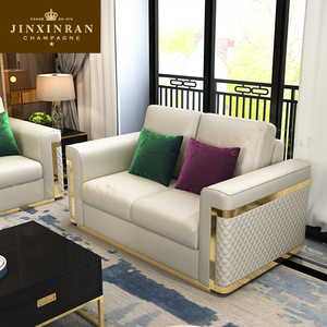 प्रकाश लक्जरी चमड़े loveseat सोफे कमरे में रहने वाले <span class=keywords><strong>2</strong></span> लोगों के लिए मुलायम गद्देदार तंग सीट कुशन सोफा सेट - Product Image 3