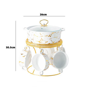 <span class=keywords><strong>Service</strong></span> de table 6 personnes en porcelaine noire, <span class=keywords><strong>blanche</strong></span> et marbre doré, comprenant marmites à soupe, petits bols, ustensiles de cuisson pour ragoûts et soupières avec couvercle - Product Image 3