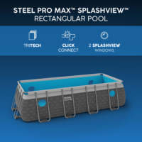 Наземный семейный бассейн Bestway 561KM Steel Pro MA Splashview прямоугольный 488x244x122 см с металлическим каркасом, фильтр-насосом и лестницей