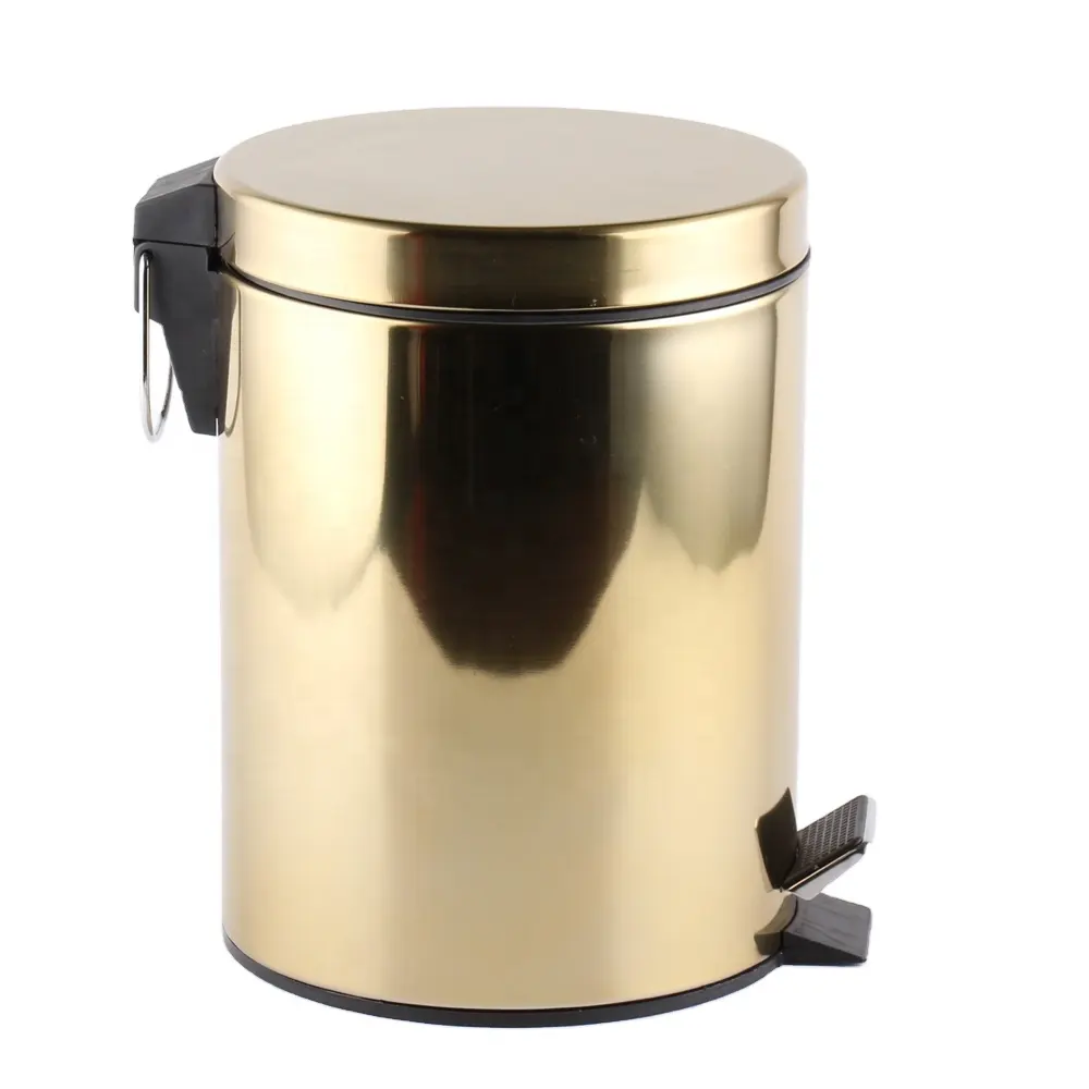 Gold Color Round Shape Metal 3L 5L 7L 12L 20L 30L Stainless Steel Waste Bin With Lids Trash Can For Kitchen Bathroom