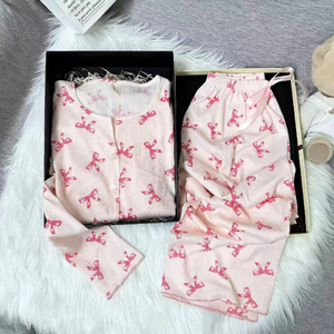Printemps et automne mince col en V glace fil de soie coton pyjamas femmes Internet Style populaire <span class=keywords><strong>costume</strong></span> à manches longues - Product Image 6