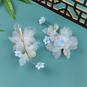 2026 Summer Original Design Ancient Style Handmade Silk <b>Flower</b> Blue Hanfu Hair Clip <b>Sweet</b> Makeup Styling Perforated <b>Flower</b> Hair - Product Image 3
