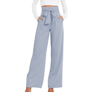 Pantalons habillés pour femmes à la mode Pantalons élégants à jambes larges Pantalons de navettage ceinturés à fermeture éclair pour l'été - Product Image 5
