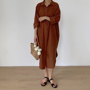女式基本款秋季超长衬衫外套时尚别致棉质连衣裙衬衫 - Product Image 4