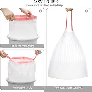 Huamaohengchun3Rolls Drawstring Small Trash Bags,4 Gallon Thicken Drawstring Small Garbage Bags for <b>Kitchen</b>,Bathroom,Bedroom - Product Image 2