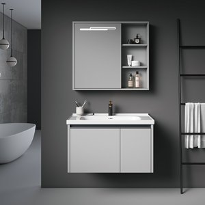 Mueble de Baño Moderno de Pared con Lavabo Integrado de Cerámica, Acero Inoxidable y MDF, Resistente al Agua, con Unión sin Costuras - Product Image 5