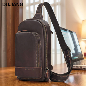 Dujiang Men's Chest <b>Bag</b> Genuine Leather Crossbody <b>Bag</b> Solid Color Fashionable Everyday Outfits - Product Image 3