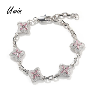 <span class=keywords><strong>Bracciale</strong></span> UWIN Piccolo con Zirconi Cubici <span class=keywords><strong>Rosa</strong></span> e Verdi, Catena a Maglie con Quadrifoglio in Zirconia Cubica 5A per Donne - Product Image 1