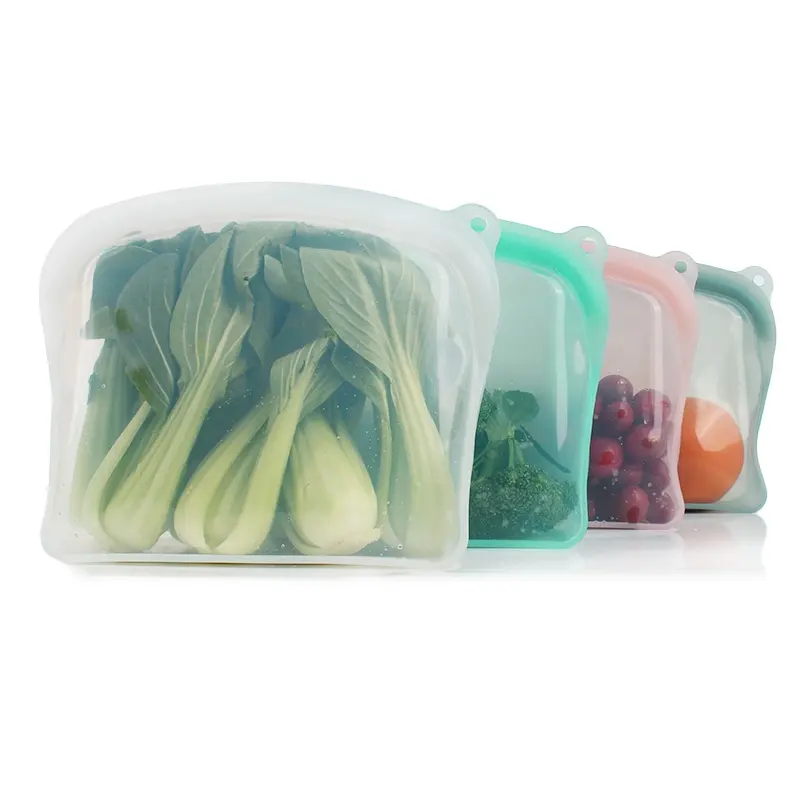 Bolsas reutilizables de silicona con cierre de cremallera para almacenamiento de alimentos, respetuosas con el medio ambiente, nuevo diseño