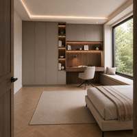 Bibliothèque de bureau à domicile personnalisée avec bureau intégré, étagères ouvertes et rangement par tiroirs