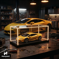 Boîte de présentation en acrylique LED pour modèles réduits de voitures 1:18 1:24, vitrine anti-poussière avec base