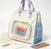 Sac fourre-tout pour enfants avec fenêtre transparente en PVC, poche latérale en maille, sac de rangement pour fournitures d'art en toile, sac à main pour activités de dessin des enfants