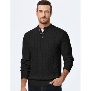 Pull en laine mélangée à col montant boutonné et manches longues pour homme FOXA, tricot torsadé, matière épaisse, style décontracté - Product Image 3