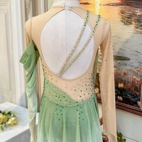 Robe de danse lyrique personnalisée R0973, vert ombré, avec strass, manches longues en maille, pour filles, pour compétitions et spectacles de danse contemporaine