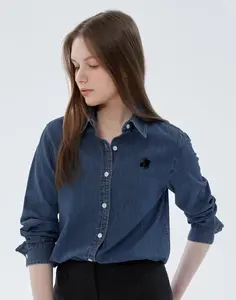 Venta caliente Primavera Verano Algodón Azul Jean Blusas de mujer Manga larga Tops Casuales