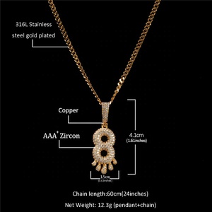 Oro rosa placcato Hiphop acqua goccia diamante impostazione <span class=keywords><strong>g</strong></span> <span class=keywords><strong>lettera</strong></span> ciondolo <span class=keywords><strong>collana</strong></span> numero di moda prodotto caldo - Product Image 5
