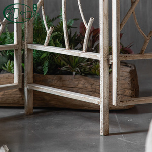 Paravent pliant vintage en fer A1546, design rétro vieilli motif branche, pour décoration de salon et d'entrée - Product Image 3