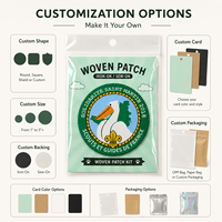 Kit de patchs tissés personnalisés avec logo, avec sac OPP et carte en papier, à thermocoller ou à coudre, pour cadeaux promotionnels d'entreprise