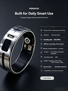 Anillo Inteligente para Monitoreo de Actividad Física |   Grabadora de Voz con IA y Transcripción, de Acero Inoxidable Sólido IP68, con Aplicación para iOS y Android, Ideal para Entrevistas Empresariales - Product Image 2