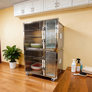 Jaula de Acero Inoxidable de Doble Capa de Alta Gama <span class=keywords><strong>para</strong></span> Gatos, Estilo Simple, con <span class=keywords><strong>Bandeja</strong></span> de Plástico, Recinto <span class=keywords><strong>para</strong></span> Mascotas, <span class=keywords><strong>para</strong></span> Uso en Clínicas Veterinarias - Product Image 3