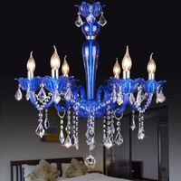 Lámpara de Araña de Cristal Luminosa Azul Grande de Estilo Europeo Moderno para Iluminación Interior de Sala de Estar, Dormitorio, Salón de Banquetes, Colgante Central