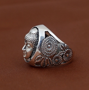 Bague vintage thaïlandaise en argent sterling 990 avec tête de <span class=keywords><strong>Bouddha</strong></span> porte-bonheur Sakyamuni Bodhisattva et sertissage en zircon, cadeau de fête unisexe - Product Image 5