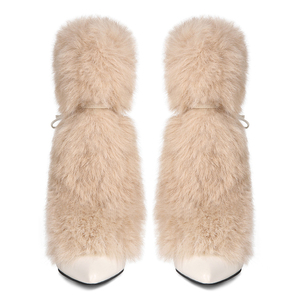 Women Stiletto Thin Heels Furry Short <b>Boots</b> Big Size 47 Back Lace up Shoes Dress Wide Fit Fluffy Fur Ankle Booties - Product Image 4
