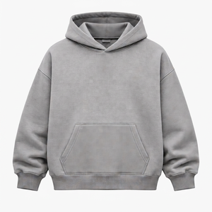 Sudadera con Capucha Extra Grande para Hombre, Gris Sólido, 100% Algodón, Felpa Francesa, Informal, con Bolsillo Delantero, Corte Regular, ODM - Product Image 1