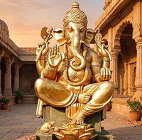 Statue de Ganesha à quatre bras en bronze coulé, style religieux antique, dimension personnalisable, pour temple ou salle.