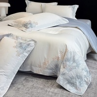 Ensemble de literie en coton soyeux avec broderie florale solide, 4 pièces avec bordure violette