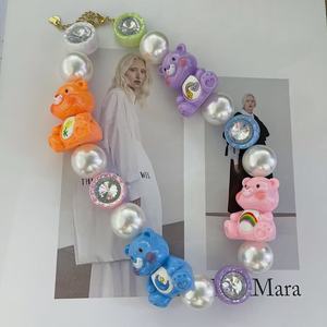 قلادة فاخرة للفتيات مرصعة بالزركون اللامع على شكل دب ملون مع لؤلؤة كبيرة، قلادة خانقة جميلة ولطيفة بتصميم كروي ضخم، مجوهرات للحفلات بالجملة - Product Image 2