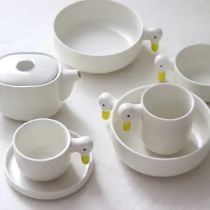 Customized Decorative White Porcelain Tableware Ceramic Children Cute Duck Shape Dinnerware Bowls